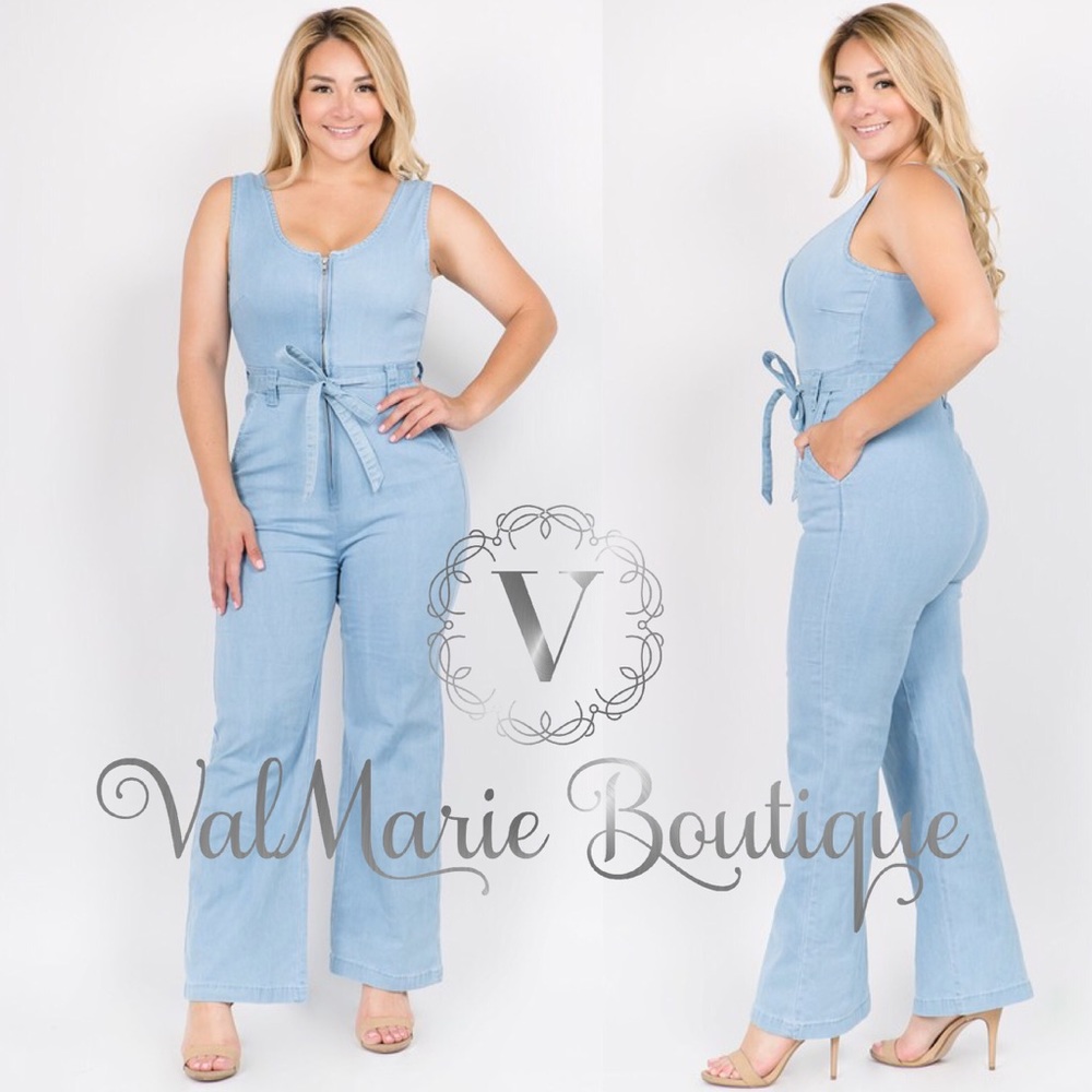 Light blue denim zip up Jumpsuit - Picture 3 of 6